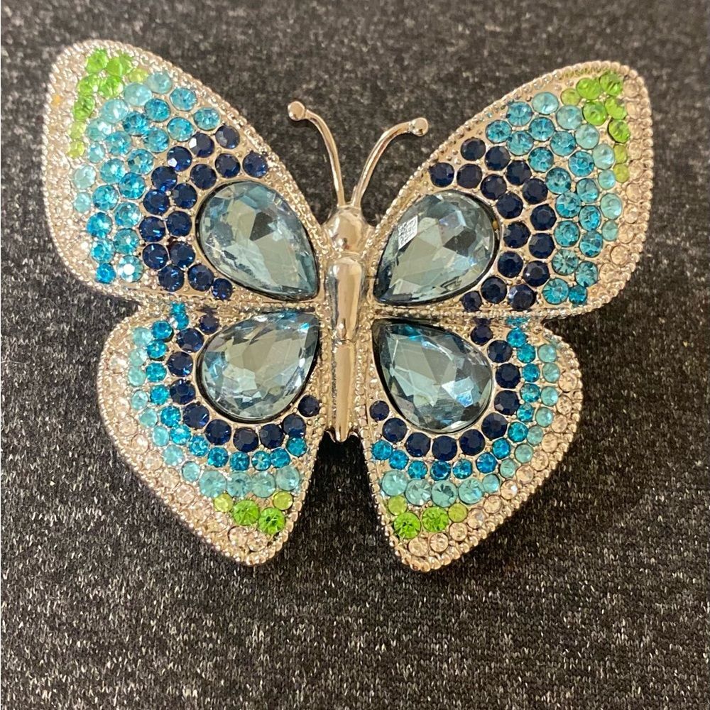 Sparkling Butterfly Brooch with Blue and Green‎ stones